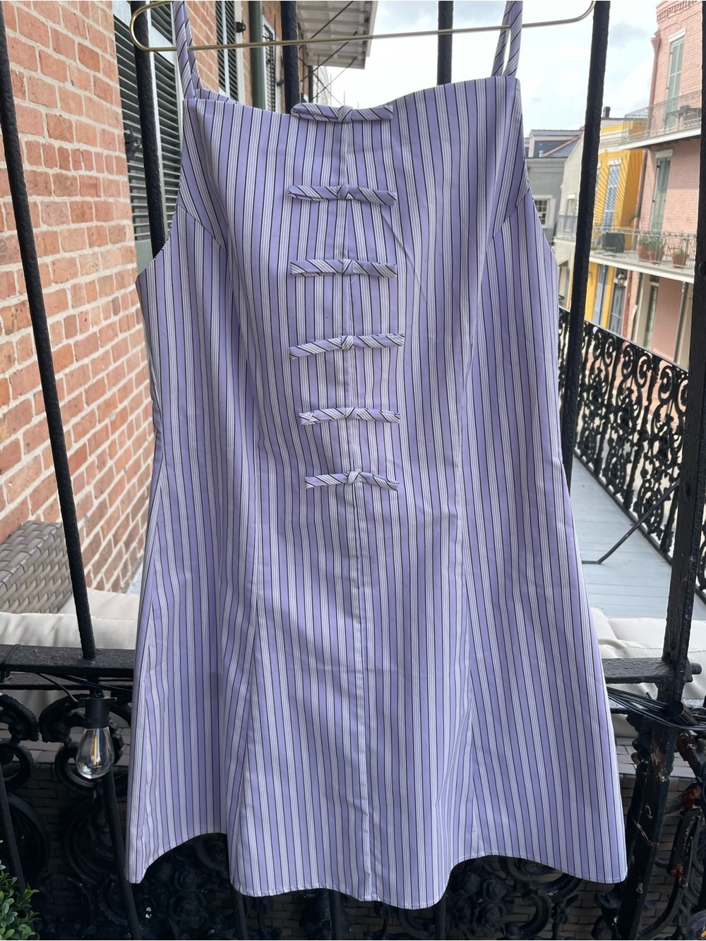 Striped Lavender A-Line Dress with Decorative Bows(NWOT)